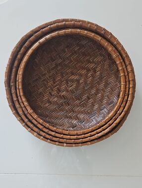 Vintage Style Woven Nesting Baskets - Brown. Set Of 4